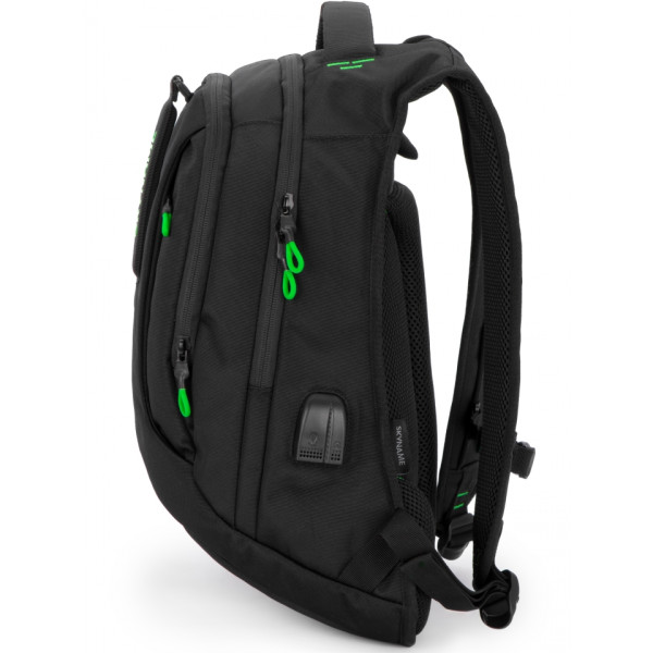 Школьный рюкзак с подростковым USB-слотом, удобный и вместительный, на 2 отделения, черный с зеленым, 22 л Школьный рюкзак с подростковым USB-слотом, удобный и вместительный, на 2 отделения, черный с зеленым, 22 л