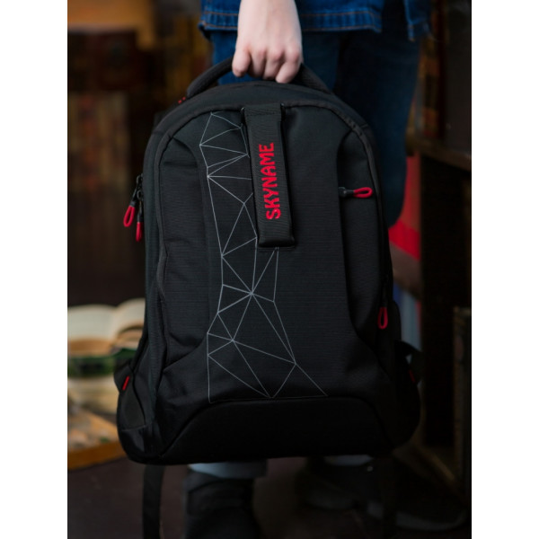 Школьный рюкзак с подростковым USB-слотом, удобный и вместительный, на 2 отделения, черный с красным, 22 л Школьный рюкзак с подростковым USB-слотом, удобный и вместительный, на 2 отделения, черный с красным, 22 л