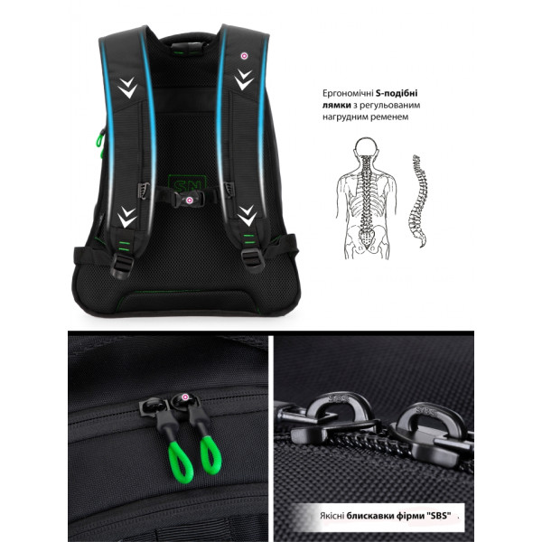 Школьный рюкзак с подростковым USB-слотом, удобный и вместительный, на 2 отделения, черный с красным, 22 л Школьный рюкзак с подростковым USB-слотом, удобный и вместительный, на 2 отделения, черный с красным, 22 л