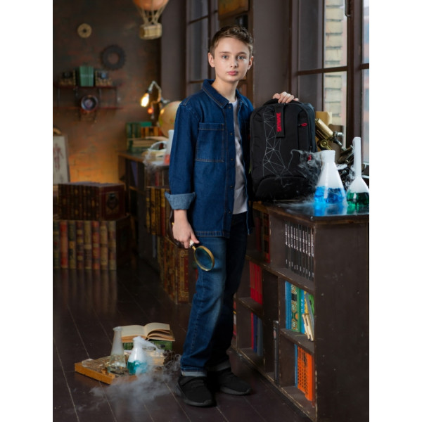 Школьный рюкзак с подростковым USB-слотом, удобный и вместительный, на 2 отделения, черный с красным, 22 л Школьный рюкзак с подростковым USB-слотом, удобный и вместительный, на 2 отделения, черный с красным, 22 л