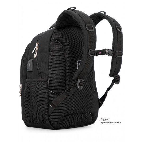 Школьный рюкзак для подростковым с USB-слотом, удобный и вместительный, на 3 отделения, черный, 22 л Школьный рюкзак для подростковым с USB-слотом, удобный и вместительный, на 3 отделения, черный, 22 л