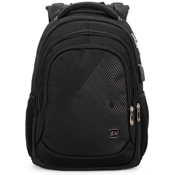 Школьный рюкзак для подростковым с USB-слотом, удобный и вместительный, на 3 отделения, черный, 22 л Школьный рюкзак для подростковым с USB-слотом, удобный и вместительный, на 3 отделения, черный, 22 л