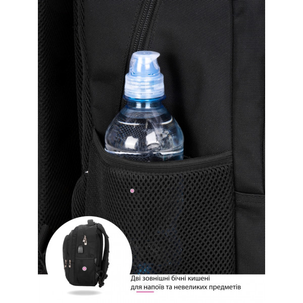 Школьный рюкзак для подростковым с USB-слотом, удобный и вместительный, на 3 отделения, черный, 22 л Школьный рюкзак для подростковым с USB-слотом, удобный и вместительный, на 3 отделения, черный, 22 л