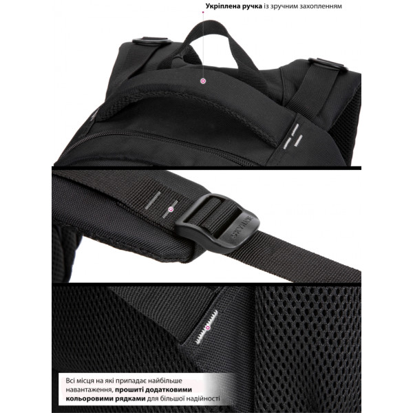 Школьный рюкзак для подростковым с USB-слотом, удобный и вместительный, на 3 отделения, черный, 22 л Школьный рюкзак для подростковым с USB-слотом, удобный и вместительный, на 3 отделения, черный, 22 л