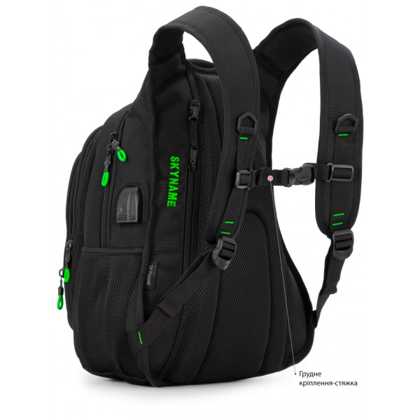 Школьный рюкзак для подростков с USB-слотом, удобный и вместительный, на 3 отделения, черный с оранжевым, 20 л Школьный рюкзак для подростков с USB-слотом, удобный и вместительный, на 3 отделения, черный с оранжевым, 20 л