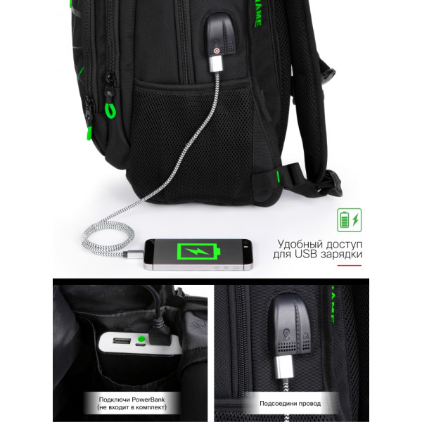 Школьный рюкзак для подростков с USB-слотом, удобный и вместительный, на 3 отделения, черный с оранжевым, 20 л Школьный рюкзак для подростков с USB-слотом, удобный и вместительный, на 3 отделения, черный с оранжевым, 20 л