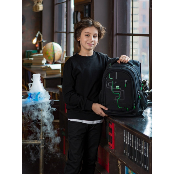 Шкільний рюкзак Winner/SkyName з USB-слотом для підлітків, чорний, на 3 відділення