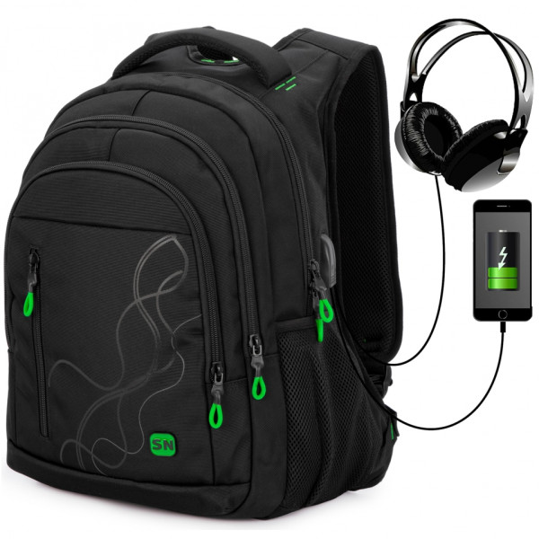 Чорний шкільний рюкзак з USB-слотом для підлітків, водонепроникний, 26 л Чорний шкільний рюкзак з USB-слотом для підлітків, водонепроникний, 26 л