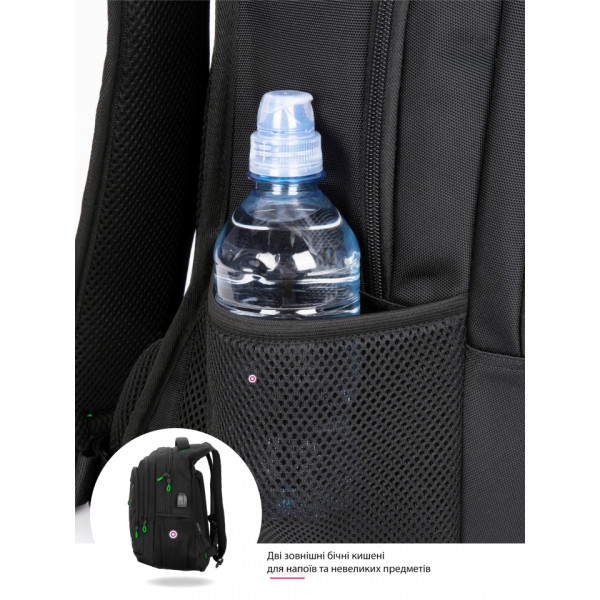 Чорний шкільний рюкзак з USB-слотом для підлітків, водонепроникний, 26 л Чорний шкільний рюкзак з USB-слотом для підлітків, водонепроникний, 26 л