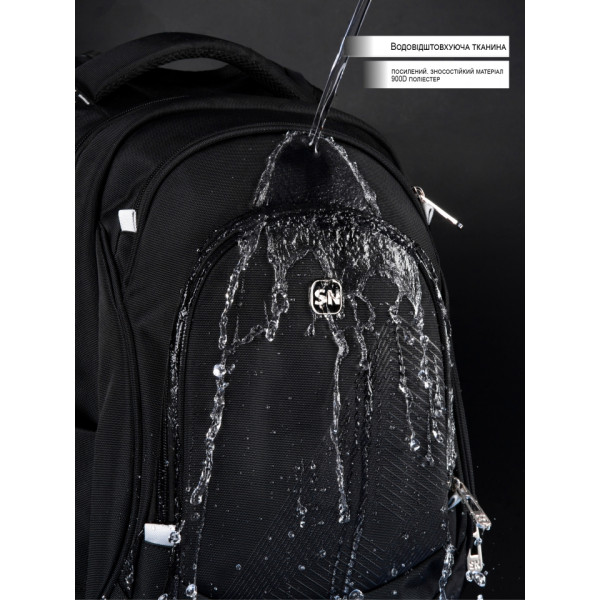 Чорний шкільний рюкзак з USB-слотом для підлітків, водонепроникний, 23 л, ортопедична спинка Чорний шкільний рюкзак з USB-слотом для підлітків, водонепроникний, 23 л, ортопедична спинка