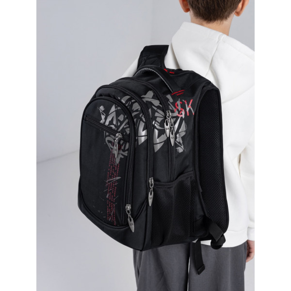 Шкільний рюкзак Sky Name (Winner) для хлопчиків, на 3 відділення, чорний з червоним, водонепроникний Шкільний рюкзак Sky Name (Winner) для хлопчиків, на 3 відділення, чорний з червоним, водонепроникний