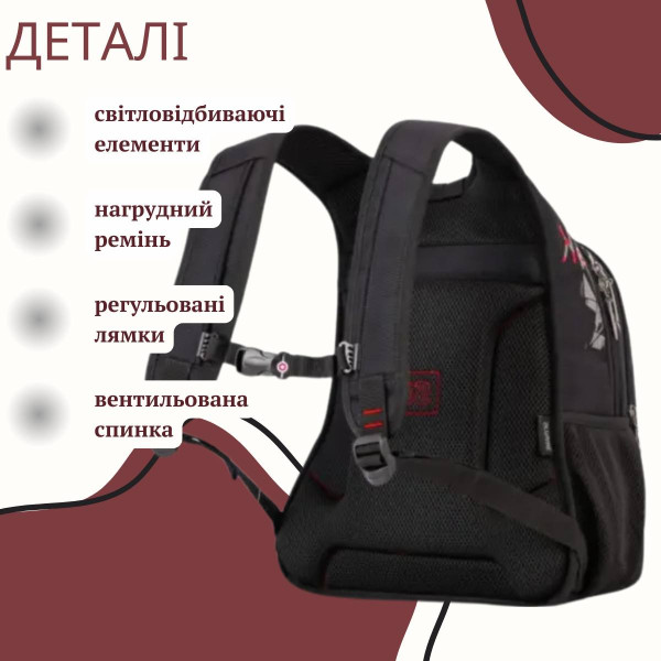 Шкільний рюкзак Sky Name (Winner) для хлопчиків, на 3 відділення, чорний з червоним, водонепроникний Шкільний рюкзак Sky Name (Winner) для хлопчиків, на 3 відділення, чорний з червоним, водонепроникний