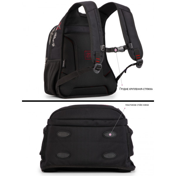 Шкільний рюкзак Sky Name (Winner) для хлопчиків, на 3 відділення, чорний з червоним, водонепроникний Шкільний рюкзак Sky Name (Winner) для хлопчиків, на 3 відділення, чорний з червоним, водонепроникний