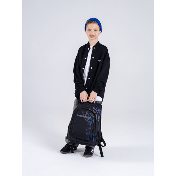 Шкільний рюкзак Sky Name (Winner) для хлопчиків, на 3 відділення, чорний з синім, водонепроникний Шкільний рюкзак Sky Name (Winner) для хлопчиків, на 3 відділення, чорний з синім, водонепроникний