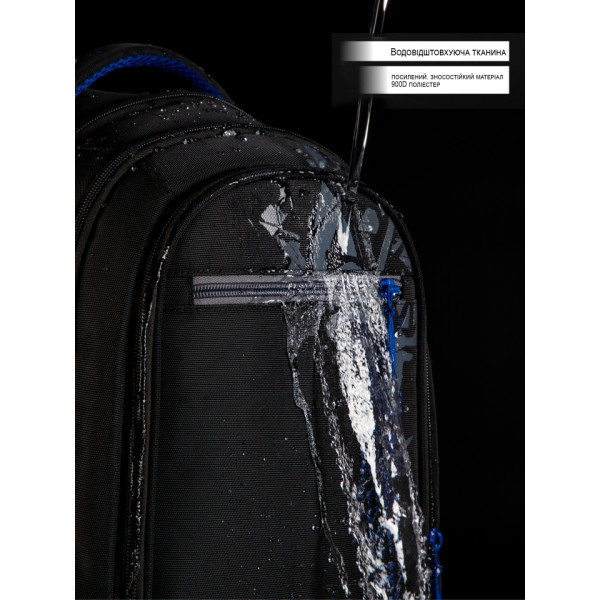 Шкільний рюкзак Sky Name (Winner) для хлопчиків, на 3 відділення, чорний з синім, водонепроникний Шкільний рюкзак Sky Name (Winner) для хлопчиків, на 3 відділення, чорний з синім, водонепроникний