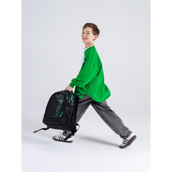 Шкільний рюкзак Sky Name (Winner) для хлопчиків, на 3 відділення, чорний з зеленим, водонепроникний Шкільний рюкзак Sky Name (Winner) для хлопчиків, на 3 відділення, чорний з зеленим, водонепроникний