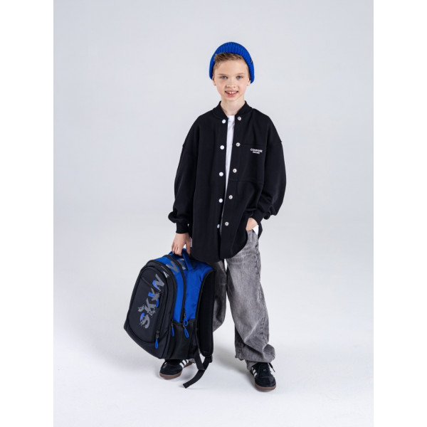 Шкільний рюкзак Sky Name (Winner) для хлопчиків, на 3 відділення, ортопедична спинка, чорний з синім, 21 л Шкільний рюкзак Sky Name (Winner) для хлопчиків, на 3 відділення, ортопедична спинка, чорний з синім, 21 л