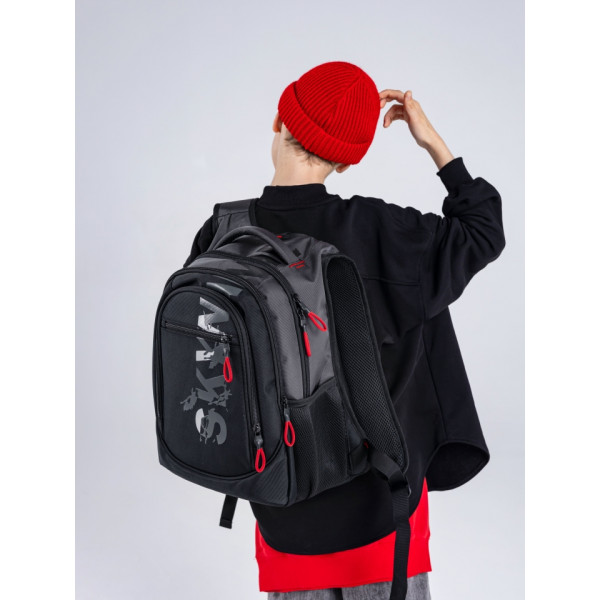 Шкільний рюкзак Sky Name (Winner) для підлітків, на 3 відділення, чорний з червоним
