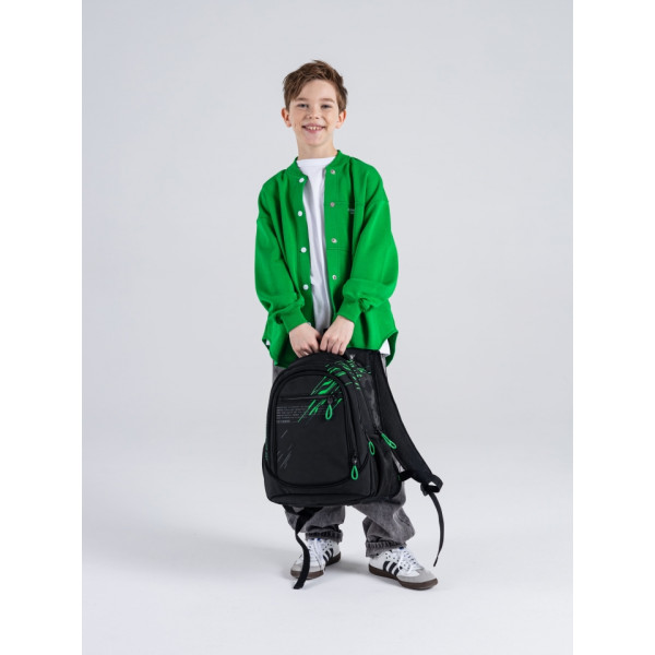 Шкільний рюкзак Sky Name (Winner) для хлопчиків, на 3 відділення, ортопедична спинка, чорний з зеленим Шкільний рюкзак Sky Name (Winner) для хлопчиків, на 3 відділення, ортопедична спинка, чорний з зеленим