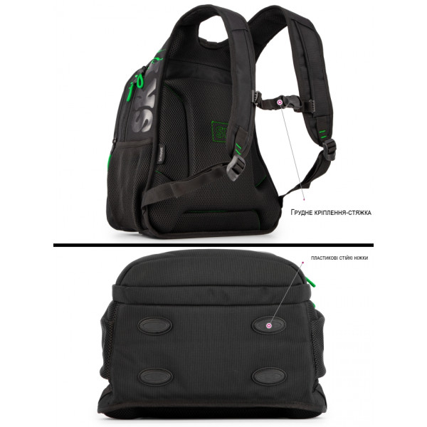 Шкільний рюкзак Sky Name (Winner) для хлопчиків, на 3 відділення, ортопедична спинка, чорний з зеленим Шкільний рюкзак Sky Name (Winner) для хлопчиків, на 3 відділення, ортопедична спинка, чорний з зеленим