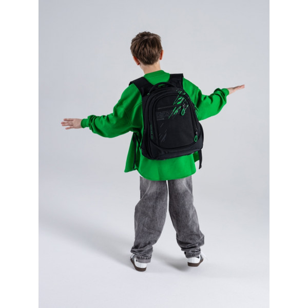 Шкільний рюкзак Sky Name (Winner) для хлопчиків, на 3 відділення, ортопедична спинка, чорний з зеленим Шкільний рюкзак Sky Name (Winner) для хлопчиків, на 3 відділення, ортопедична спинка, чорний з зеленим