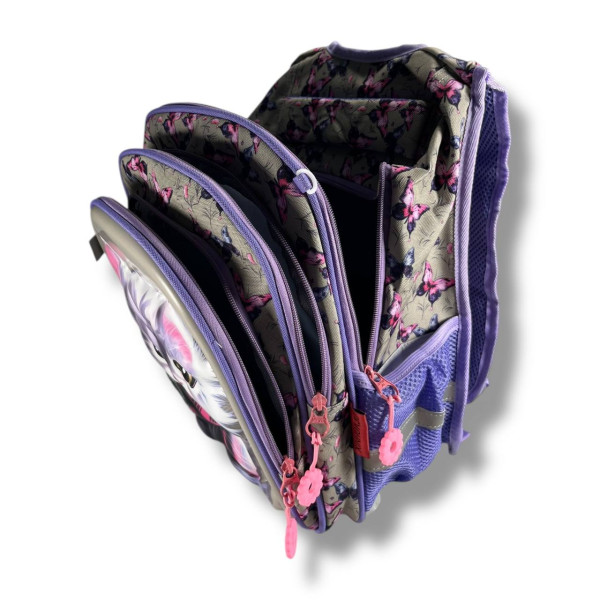 Каркасный школьный рюкзак для девочек с принтом котика, пенал в комплекте, серый, вместительный и легкий Каркасный школьный рюкзак для девочек с принтом котика, пенал в комплекте, серый, вместительный и легкий