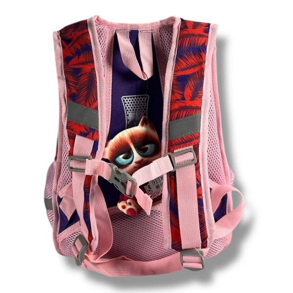 Каркасный школьный рюкзак для девочек с принтом котика, пенал в комплекте, фиолетовый, 22 л Каркасный школьный рюкзак для девочек с принтом котика, пенал в комплекте, фиолетовый, 22 л