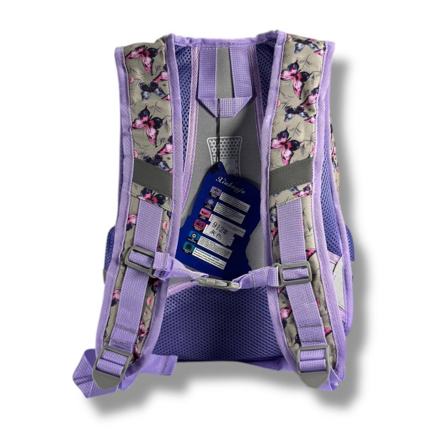 Каркасный школьный рюкзак для девочек с принтом котика, пенал в комплекте, серый, на 3 отделения Каркасный школьный рюкзак для девочек с принтом котика, пенал в комплекте, серый, на 3 отделения