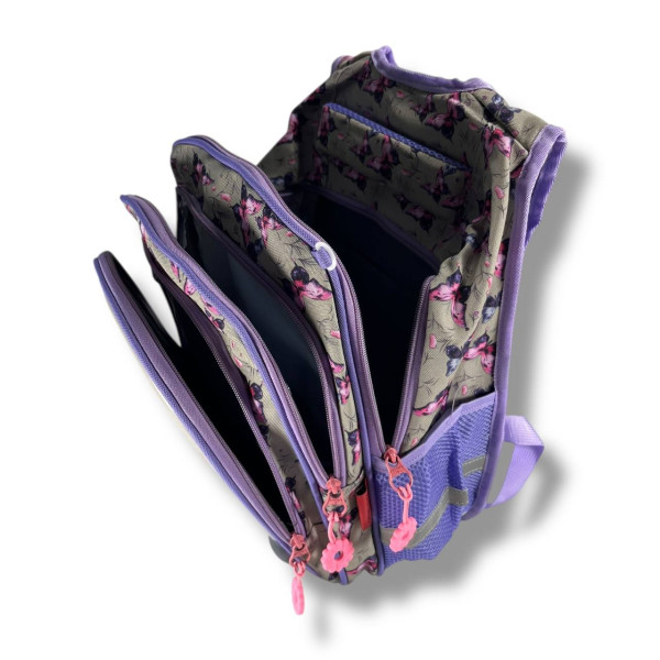 Каркасный школьный рюкзак для девочек с принтом котика, пенал в комплекте, серый, на 3 отделения Каркасный школьный рюкзак для девочек с принтом котика, пенал в комплекте, серый, на 3 отделения