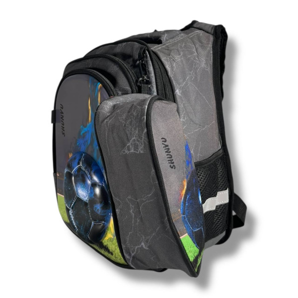 Серый школьный рюкзак для мальчиков с принтом Мячик, водонепроницаемый, пенал в комплекте, на 3 отделения Серый школьный рюкзак для мальчиков с принтом Мячик, водонепроницаемый, пенал в комплекте, на 3 отделения