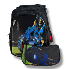 Черный школьный рюкзак для мальчиков с принтом Мячик, водонепроницаемый, пенал в комплекте, на 3 отделения