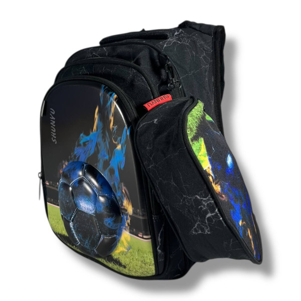 Черный школьный рюкзак для мальчиков с принтом Мячик, водонепроницаемый, пенал в комплекте, на 3 отделения Черный школьный рюкзак для мальчиков с принтом Мячик, водонепроницаемый, пенал в комплекте, на 3 отделения