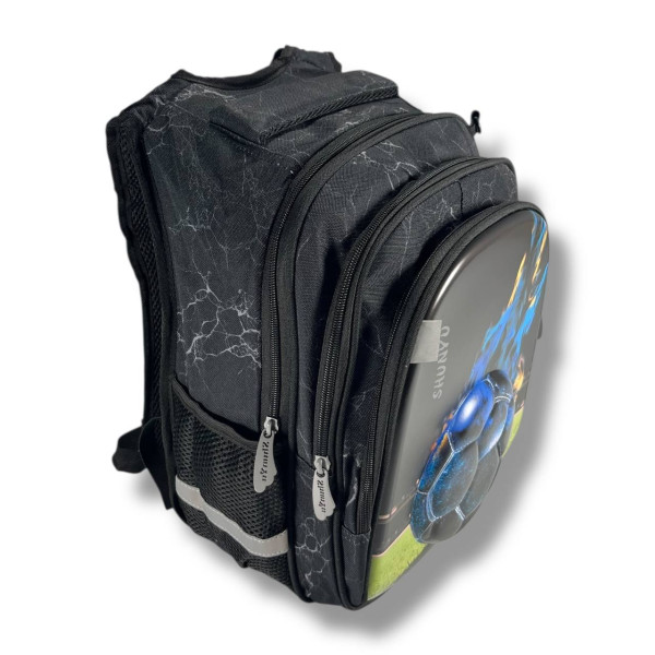 Черный школьный рюкзак для мальчиков с принтом Мячик, водонепроницаемый, пенал в комплекте, на 3 отделения Черный школьный рюкзак для мальчиков с принтом Мячик, водонепроницаемый, пенал в комплекте, на 3 отделения