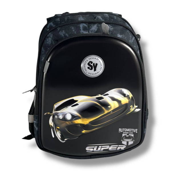 Черный школьный рюкзак с принтом Машинка, 22 л, водонепроницаемый, пенал в комплекте Черный школьный рюкзак с принтом Машинка, 22 л, водонепроницаемый, пенал в комплекте