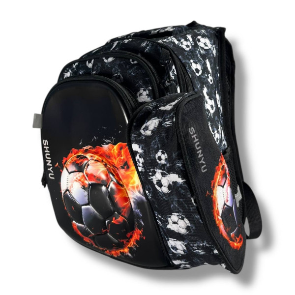 Черный школьный рюкзак для мальчиков с принтом Мячик, водонепроницаемый, пенал в комплекте Черный школьный рюкзак для мальчиков с принтом Мячик, водонепроницаемый, пенал в комплекте