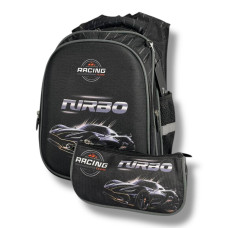 Каркасний шкільний рюкзак для хлопчиків 6–9 років, чорний, у комлекті з пеналом, принт Машинка 2