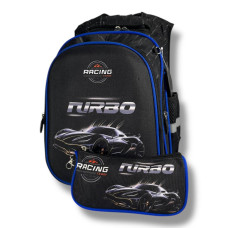 Каркасний шкільний рюкзак для хлопчиків 6–9 років, чорний, у комлекті з пеналом, принт Машинка 3