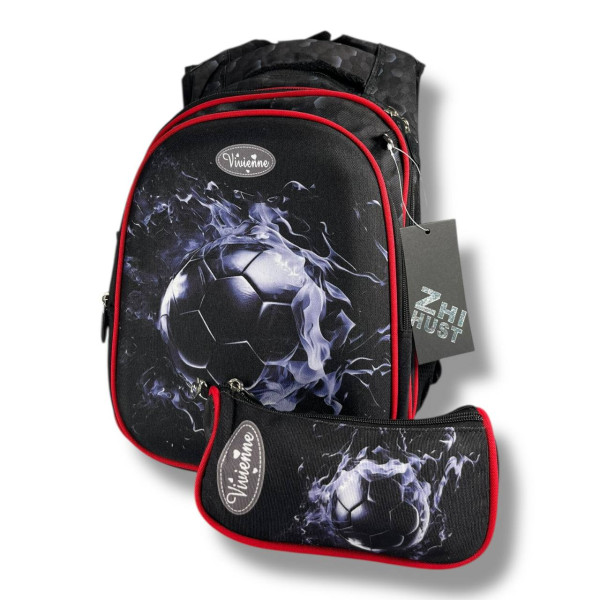 Школьный рюкзак для мальчиков 6–9 лет с принтом Мячик с пеналом в комплекте, черный