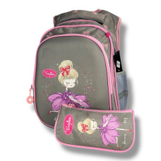Шкільний рюкзак для дівчаток 6–9 років з принтом Балерина з пеналом у комплекті, сірий