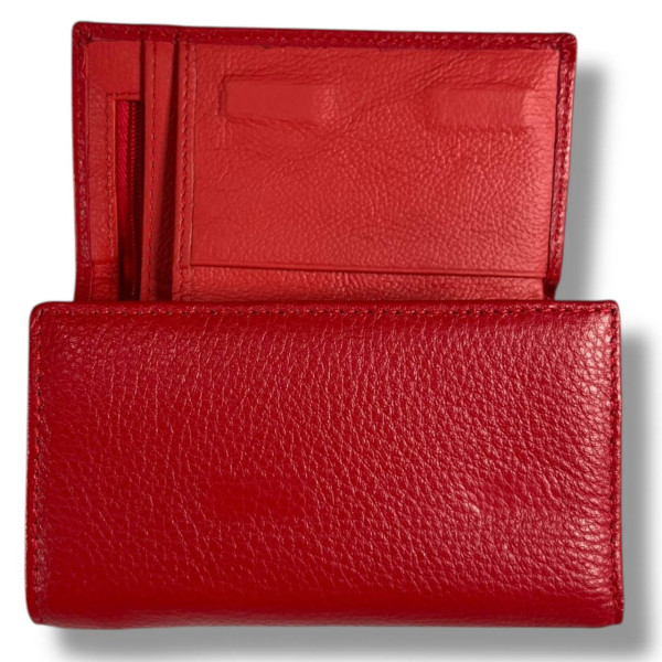 Классический компактный кошелек из натуральной кожи, красный, на магнитной застежке Классический компактный кошелек из натуральной кожи, красный, на магнитной застежке