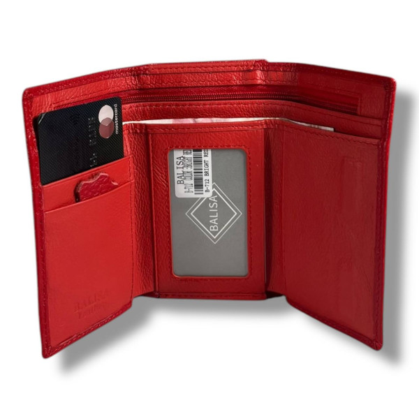 Классический компактный кошелек из натуральной кожи, красный, на магнитной застежке Классический компактный кошелек из натуральной кожи, красный, на магнитной застежке