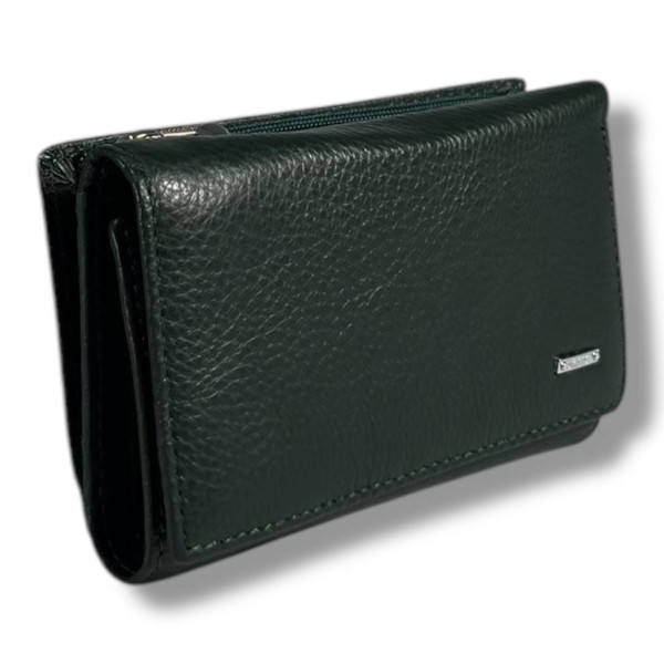 Классический компактный кошелек из натуральной кожи, темно-зеленый, на магнитной застежке Классический компактный кошелек из натуральной кожи, темно-зеленый, на магнитной застежке
