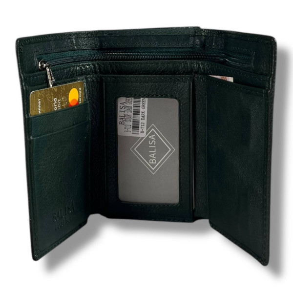 Классический компактный кошелек из натуральной кожи, темно-зеленый, на магнитной застежке Классический компактный кошелек из натуральной кожи, темно-зеленый, на магнитной застежке