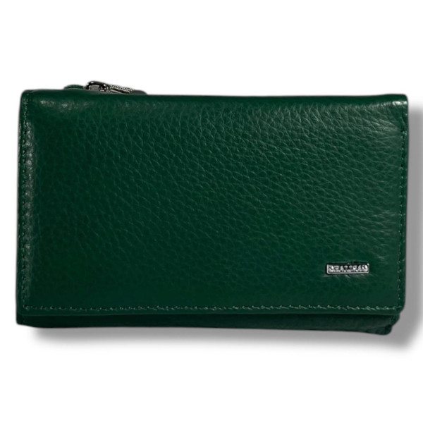 Классический компактный кошелек из натуральной кожи, зеленый, на магнитной застежке