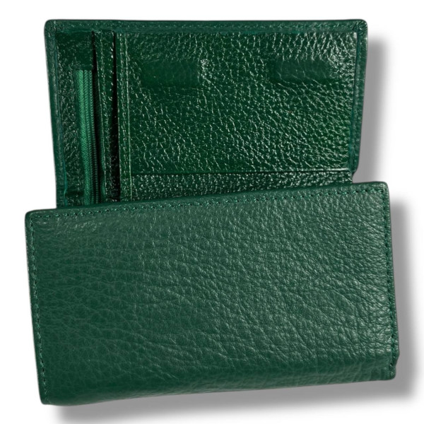 Классический компактный кошелек из натуральной кожи, зеленый, на магнитной застежке Классический компактный кошелек из натуральной кожи, зеленый, на магнитной застежке