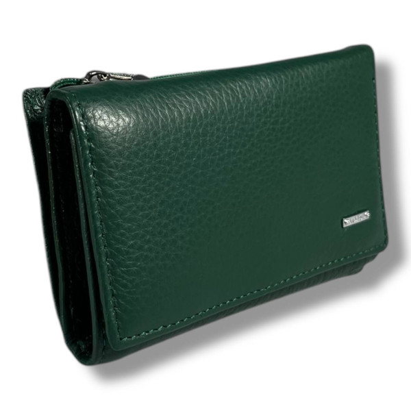 Классический компактный кошелек из натуральной кожи, зеленый, на магнитной застежке Классический компактный кошелек из натуральной кожи, зеленый, на магнитной застежке