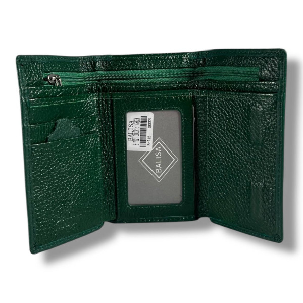 Классический компактный кошелек из натуральной кожи, зеленый, на магнитной застежке Классический компактный кошелек из натуральной кожи, зеленый, на магнитной застежке