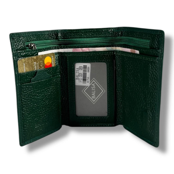 Классический компактный кошелек из натуральной кожи, зеленый, на магнитной застежке Классический компактный кошелек из натуральной кожи, зеленый, на магнитной застежке