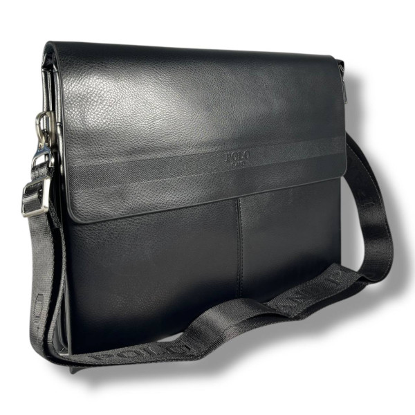 Мужская сумка через плечо из кожзаменителя Polo, черная, на 5 отделений