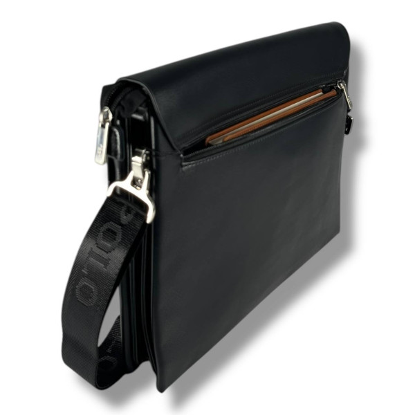 Мужская сумка через плечо из кожзаменителя Polo, черная, на 5 отделений